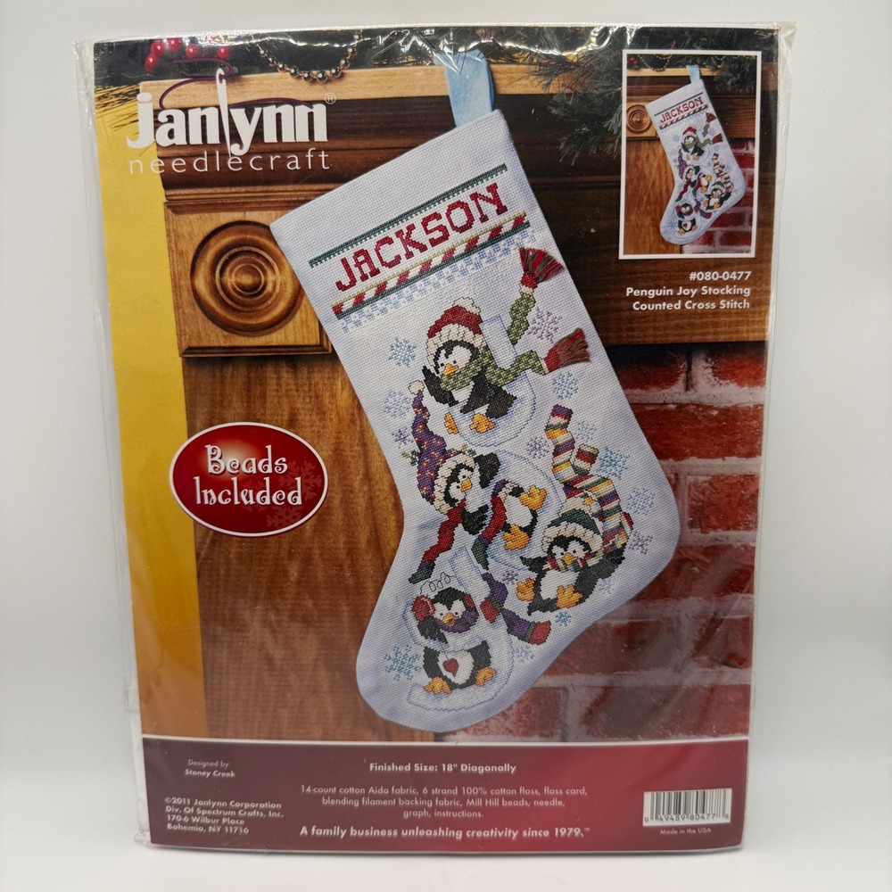 Janlynn Penguin Joy Counted Cross Stitch Christmas Stocking Kit 080-0477 18 Inch